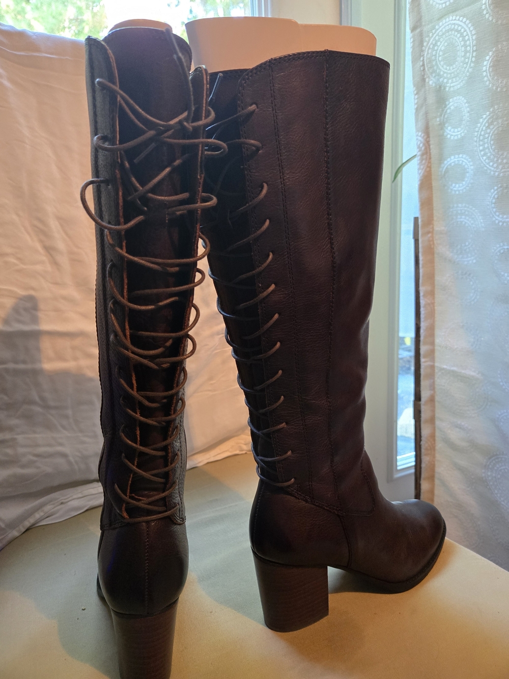 Sofft Wheaton Brown Leather Lace Up Tall Boots 7.5M